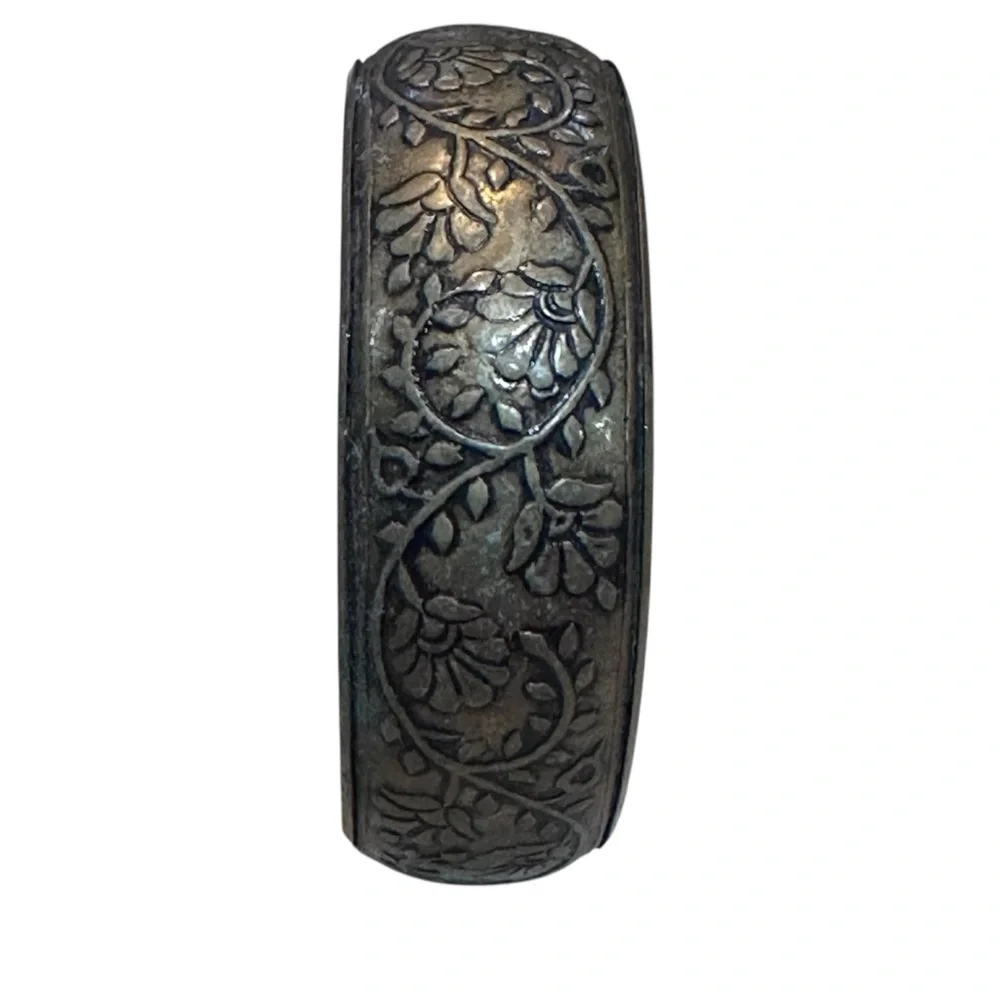 Vintage Etched Floral Metal Bangle Bracelet Wide Antique‎ Boho Engraved